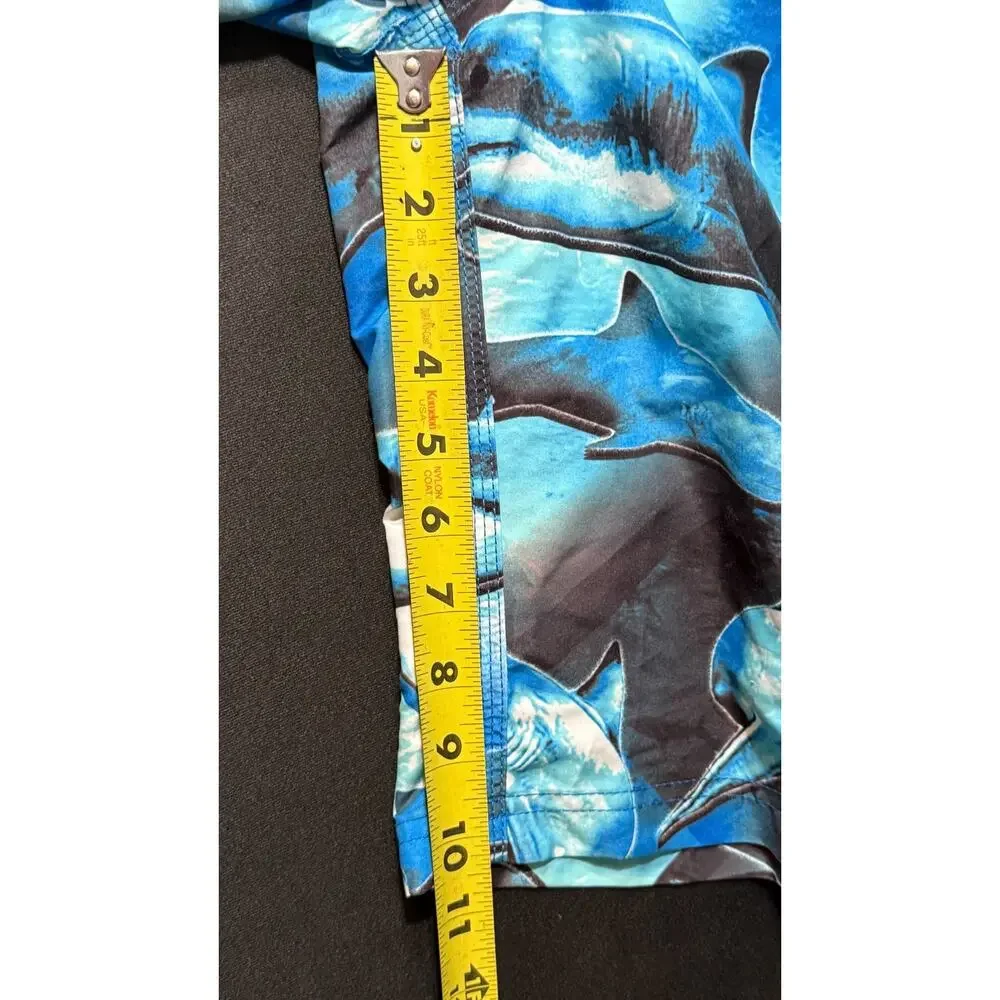 Hang Ten Boys XL18/20 Shark Print Swim Trunks Blue Board Shorts Mesh Lined Cargo
